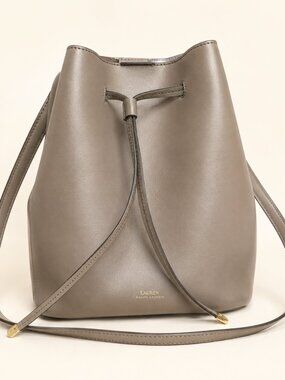 Lauren Ralph Lauren Taupe Drawstring Bucket Shoulder Bag